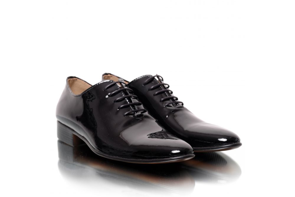 Pantofi barbatesti din piele naturala neagra lacuita Pantofini Inception