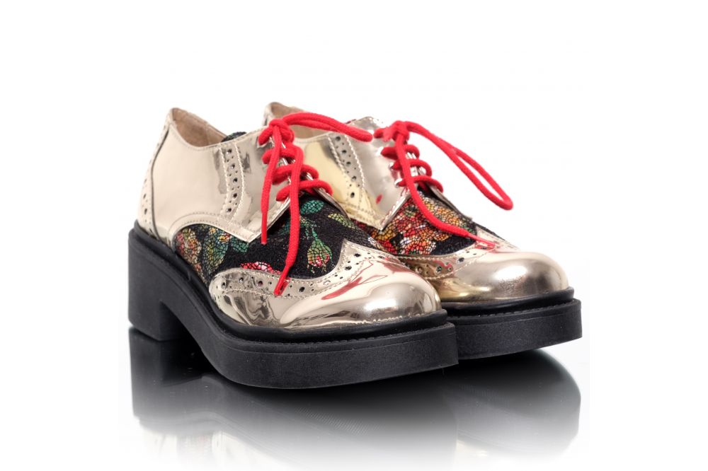 Pantofi de dama oxford din piele naturala metalizata Pantofini Hilary 
