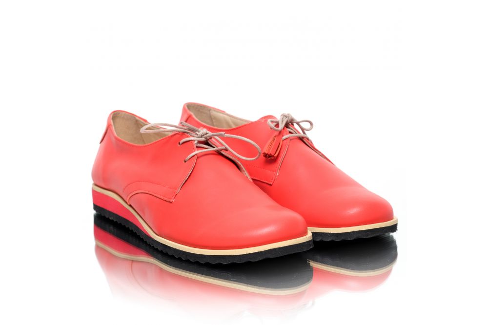 Pantofi rosii de dama oxford din piele naturala Pantofini Lexy