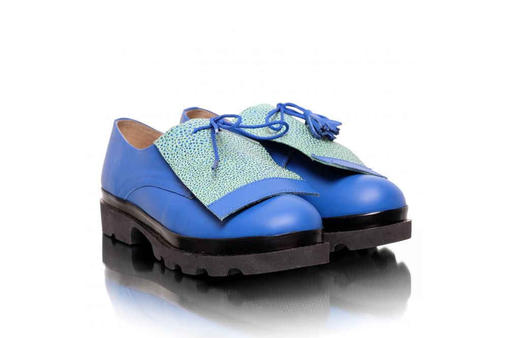 Pantofi albastri de dama oxford din piele naturala Pantofini Patricia