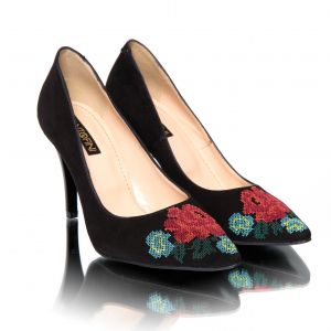 Pantofi dama din piele naturala camoscio cu broderie marca  Pantofini